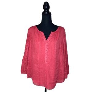 Talbots Textured Top Coral Lined Half Button Down Blouse Women’s L